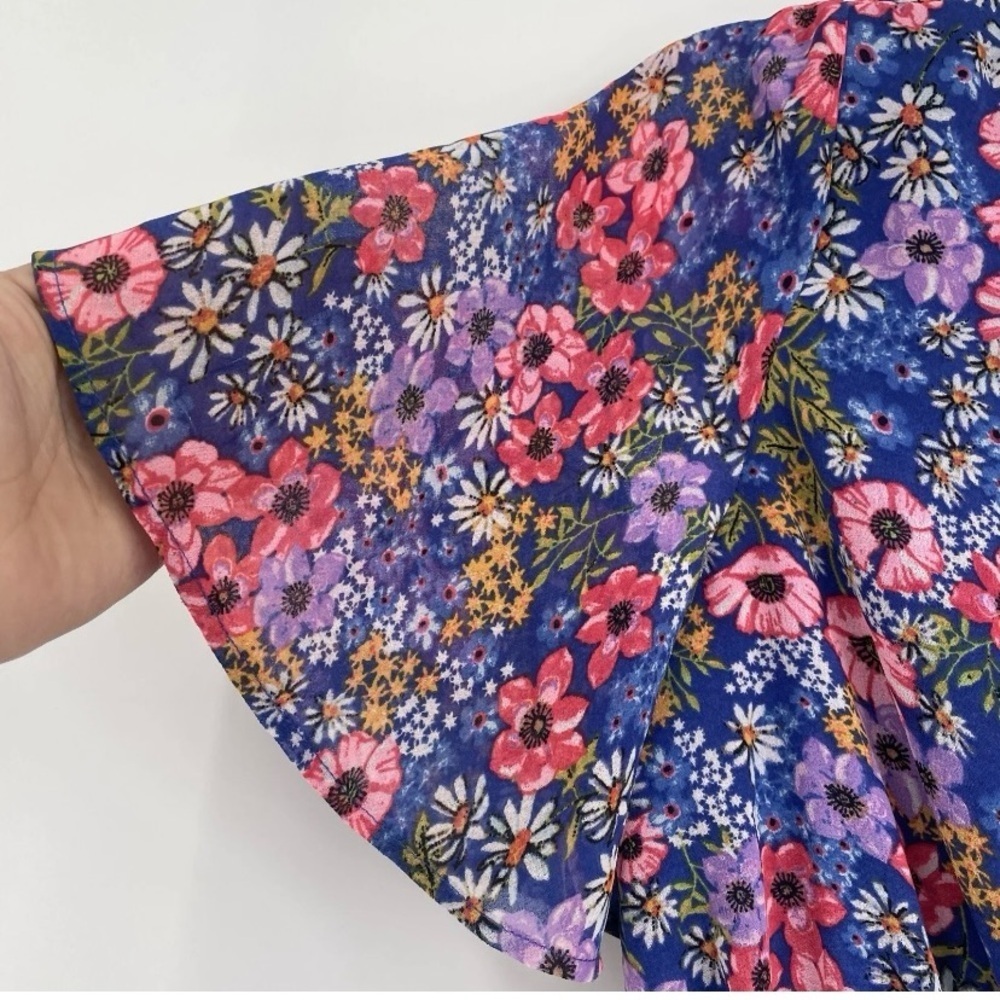 ASOS  Wrap Front Tiered Pleated Midi Dress in Blue Flirty Floral Print Size 8 - Picture 11 of 13